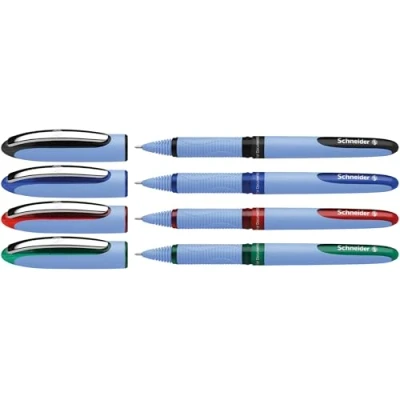 Image de Schneider One Hybrid N 5 183594 Lot de 4 stylos rollers indélébiles avec épaisseur trait 0,5 mm et pointe hybride pour needlespitze) Noir/bleu/rouge/vert