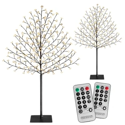 Image de Monzana® 2X Arbre Lumineux 220 LED cm minuterie 8 Modes de lumière résistant aux intempéries décoration Noël Cerisier