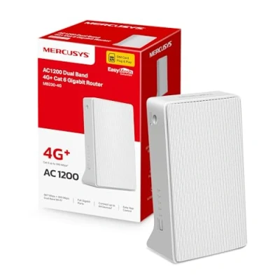 Image de MERCUSYS MB230 4G TP Link Routeur 4G+ WiFi AC1200Mbps, Box SIM, CAT6 Vitesse Jusqu&#039;à 300Mbps, 2 Ports Gigabit, d&#039;Antenne Externe 4G, Modem Déverrouillé Compatible Toute SIM