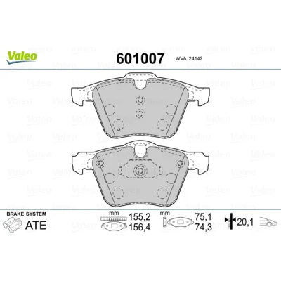 Image de VALEO 601007 Jeu de plaquettes frein Essieu avant contact signal d&#039;usure exclu avec tôle anti bruit FORD: S Max Mk1, MONDEO 4, Galaxy Mk2 MPV