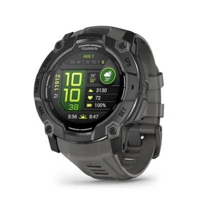 Image de Garmin Instinct 3, AMOLED Montre GPS Robuste et connectée Noir avec Bracelet Gris Charbon Boîtier 50 mm