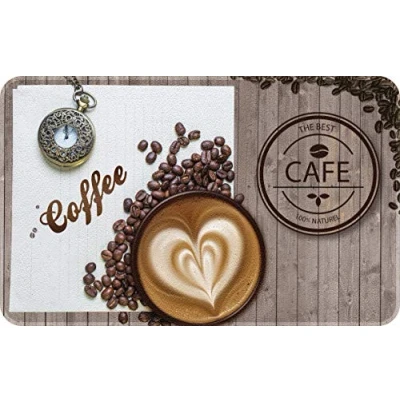Image de ID Mat Decor DE Cuisine Coffee Tapis, Fibres polyamides bouclées, sur Semelle Gel Latex, Marron, 80x50
