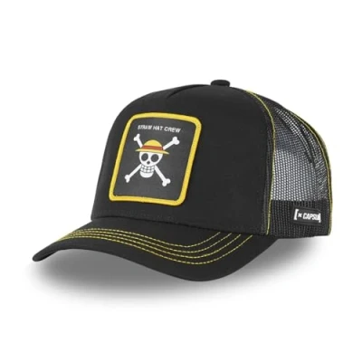 Image de Casquette Homme &amp; Femme One Piece, Trucker Luffy, Original Anime, Noir, Jaune, Blanc, Taille TU