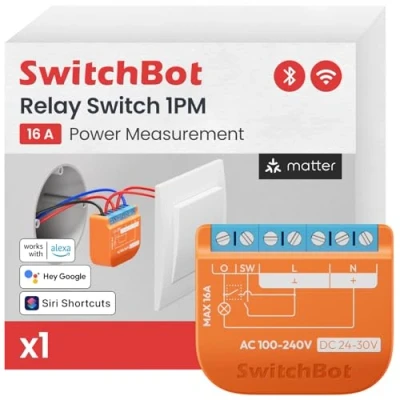 Image de Interrupteur Wi Fi compatible avec Alexa/Apple Home/Google Home, module de commutation relais mesure la puissance répéteur Bluetooth intégré, et 2,4 GHz (1PM)