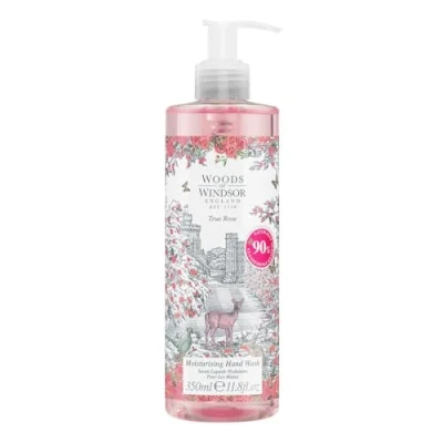 Image de Woods of Windsor rose Nettoyant pour les mains, savon hydratant aux notes de Otto et Damas, liquide mains avec pompe, parfum vraie 350 ml