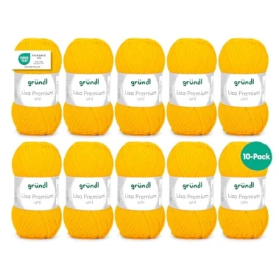 Image de fil à tricoter et crocheter Gründl Lisa Premium Uni (doux semblable la laine, lavable facile d’entretien 100 % polyacrylique, 50 g / 133 m), Jaune lot de 10
