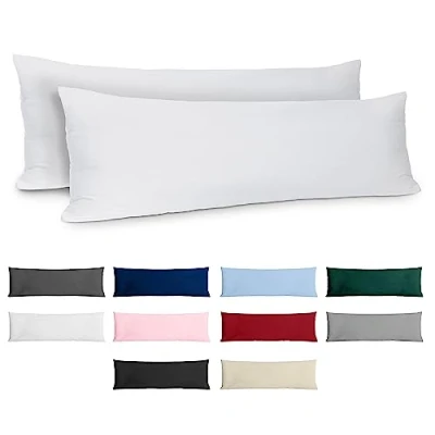 Image de Dreamzie Taie Oreiller 40x145 Coton Renforcé (Set de 2) Blanc Tissage serré 57 Fils/cm² 40 x 145 cm Certifié Oeko Tex