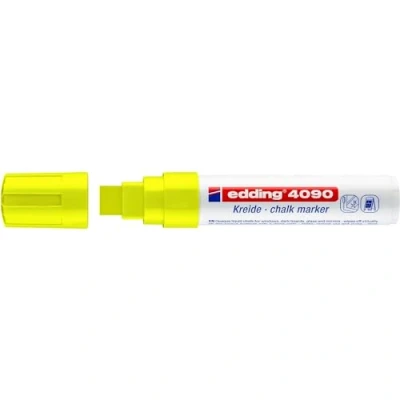 Image de edding 4090 Marqueur craie liquide jaune fluorescent 5 feutres 4 15 mm feutre effacable pour écrire sur les vitres,le verre ardoise aux couleurs opaques