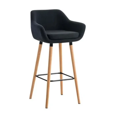 Image de CLP Tabouret de Bar Grant Tissu Design Scandinave I Industriel avec Dossier et Accoudoirs Chaise Confortable Ergonomiqu, Couleur:Noir