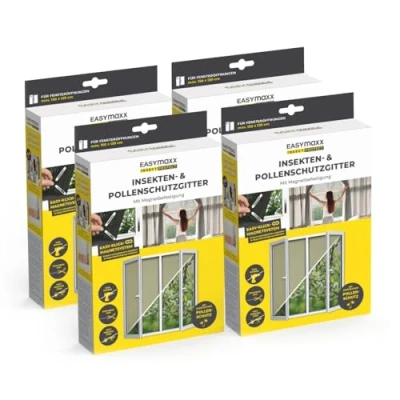 Image de EASYmaxx Moustiquaire de fenêtre avec protection contre le pollen &amp; Magic Click Peut être découpée pour des fenêtres jusqu&#039;à 150x130cm Montage facile 12 aimants pas perçage [4 Pièces]