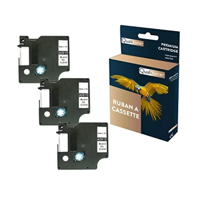 Image de ruban S0720670 40910 pour DYMO Letratag D1 compatible noir sur fond transparent x 3 d&#039;étiquette 9mm * 7m QUALITONER