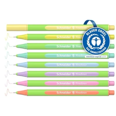 Image de Schneider Line Up 191088 Lot de 8 stylos à pointe fine pastel (épaisseur trait 0,4 mm, en plastique biosourcé, récompensé par l&#039;ange bleu)