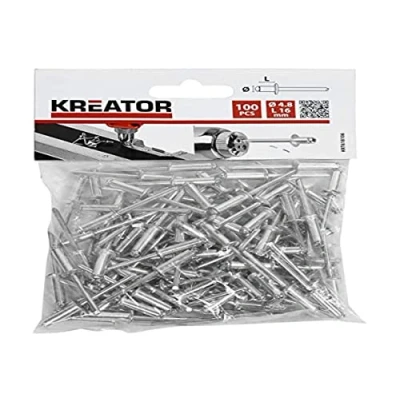 Image de Kreator Lot de 100 Rivets avec Tête en Aluminium et Tige Fer Ø 4,8 x Longueur 16 mm Haut Gamme Utilisation Riveteuse ou Pince à Riveter Robuste Durable Argent
