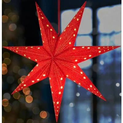 Image de BRUBAKER Étoile de Noël 3D à Suspendre Papier Fenêtre avec Douille E14 60 cm Modèle Déco l&#039;Avent Set Lumineuse 3,5 m Câble Suspendue Rouge
