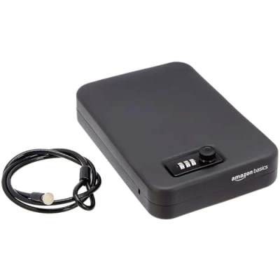 Image de Amazon Basics Coffre fort portable avec serrure à combinaison pour documents et bijoux, taille XL, noir