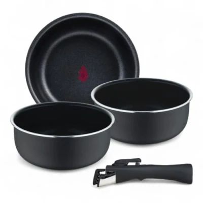 Image de BERGNER CLICK&amp;COOK Set 4 Pcs Casseroles en Alu pressé avec poignée amovible et point de chauffe ILAG Essential Coating Anthracite Compatible induction