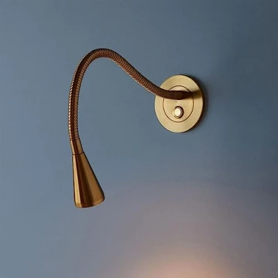 Image de lampe de lecture murale dorée à LED, applique chevet, col cygne flexible, avec interrupteur poussoir, moderne pour tête lit chambre coucher, 3000K, décoration