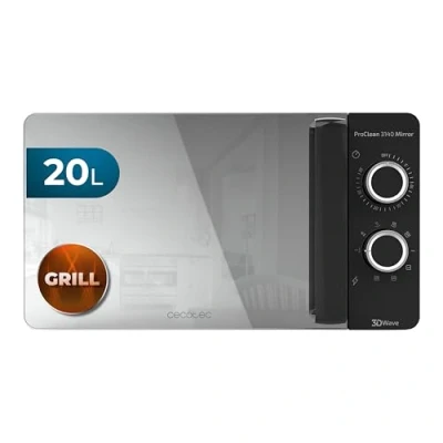 Image de Cecotec Micro ondes avec Gril ProClean 3140 Mirror. Capacité de 20 L, Revêtement Ready2Clean, 700 W Puissance, 800 W, 6 niveaux, Minuterie 30 minutes, Mode Décongeler, Finition Noir.