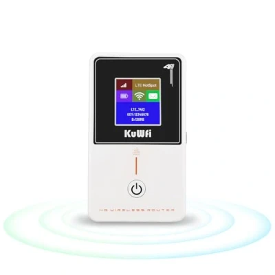 Image de KuWFi Routeur 4G Mobile WiFi, intérieur ou extérieur Cat4 150 Mbps Hotspot Portable de réseau Mobile, Batterie au Lithium 2100 mAh, Connexion jusqu&#039;à 10 appareils, Play et Plug avec Carte SIM, écran