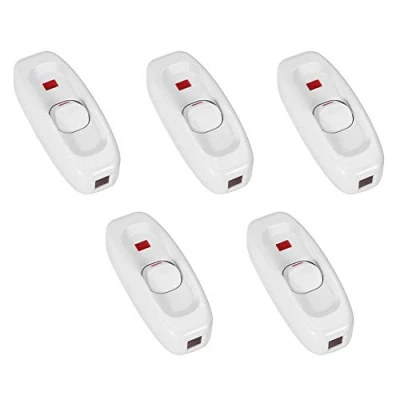Image de 5pcs Commutateur d&#039;appareils, AC 250V 10A Inline ON/OFF Interrupteur à bascule Feed Through Table Lampe de bureau Cordon avec voyant LED(blanc)