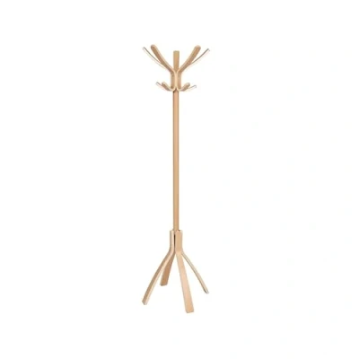Image de Porte Manteau sur Pied Bois 10 Patères Base Stable Lestée Montage Facile Tête Rotative Grande Capacité et Support Beige Idéal Bureau Entrée Maison ALBA