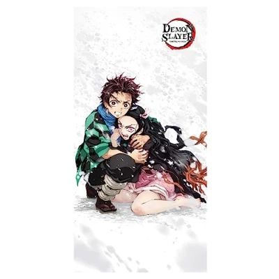 Image de Halantex DEMON SLAYER Tanjiro et Nezuko Kamado Serviette de plage 100 % coton Dimensions 70 x 140 cm