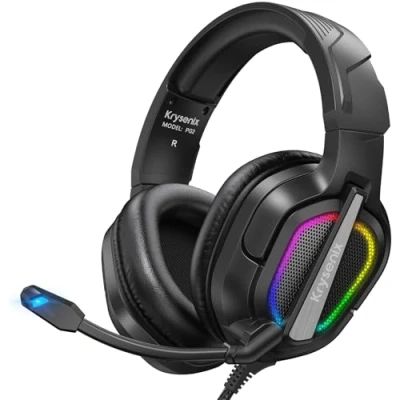 Image de Krysenix PG2 Casque Gaming pour PS4/PS5/PC/Xbox One/Switch, PS5 avec Microphone stéréo AI, Gamer Prise 3.5mm et lumière RGB, Noir