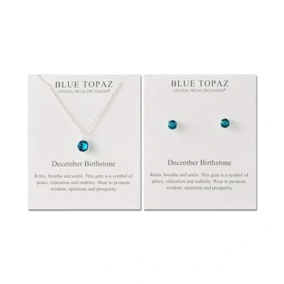 Image de Philip Jones Ensemble collier et boucles d&#039;oreilles avec pierre de naissance décembre (topaze bleue) créés des cristaux Zircondia®