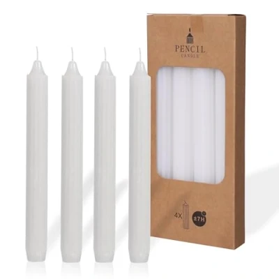 Image de COMFORDER Lot de 4 bougies table unies + nervurées, 20 cm, 7 heures combustion (blanc)