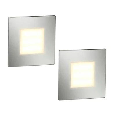 Image de ledscom.de 2 pièces Lumière d&#039;escalier LED/lampe murale encastrée FEX pour l&#039;intérieur et l&#039;extérieur, carrée, inox, 85 x 85mm, blanc chaud