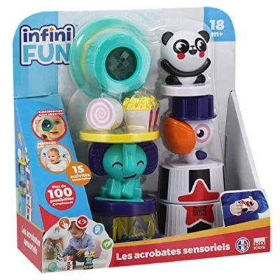 Image de Infini Fun, Les acrobates sensoriels, Jouet Premier âge, d’éveil sensoriel, d’empilement et trieur de Forme, kaléidoscope, Multicolore 25 cm