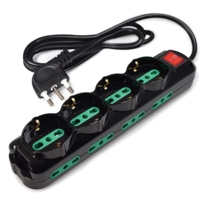 Image de Tecnoware Power Systems Multiprise Cleaner 12, 4 Prises Schuko/Italie, 8 Italie 10/16A, Interrupteur Lumineux, Protection Enfants, Câble 1,5m, Entrée 16A 90, Noir