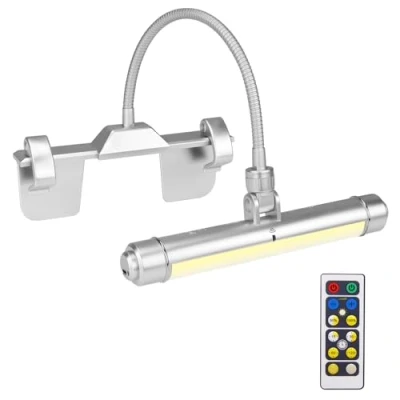Image de HONWELL Lampe Murale à Télécommande, Eclairage d&#039;un tableau LED sans fil, tête d&#039;éclairage rotative avec 3 modes d&#039;éclairage,Lampe d&#039;affichage rechargeable minuterie pour cadre de peinture,Argent
