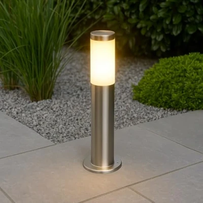 Image de CGC Lighting Lampade Exterieur Chemin Borne lumineuse en acier inoxydable E27 Jardin Patio Porche Allée (Argent, Moyen)