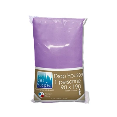 Image de Nuit des Vosges 2105711 Cotoval Drap Housse Uni Coton Parme 90 x 190 cm