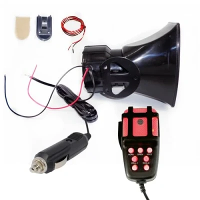 Image de YIYIDA Klaxon de voiture 7 tons Installation simple Allume cigare 135db Amplificateur sonore d&#039;urgence avec lumière rouge Micro Système haut parleur PA Avertisseur Horn pour 12V camion bateau ect