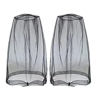 Image de Filet de Tête Moustique, 2 Pcs Mosquito Mesh Head Net Travel Protector Camping Bugs Flies Face Netting Midge, Nylon Against Insects