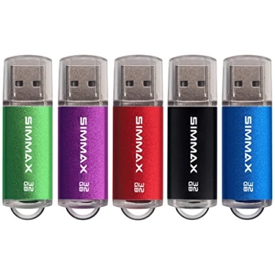Image de Clé USB 32 Go Lot de 5 Mémoire Stick 2.0 Flash Drive Pivotant Stockage Disque Pendrive par SIMMAX (32Go Vert Violet Rouge Noir Bleu)