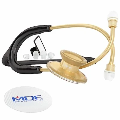 Image de MDF Acoustica, Stéthoscope à double pavillon Léger Pour médecins, infirmières, étudiants, soins domicile Tubulure noir, Lyre or MDF747XPK11