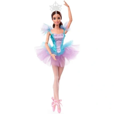 Image de Barbie Signature Danseuse Étoile Poupée Brune 30,5 cm avec Corps articulé, Costume de Ballerine, Tutu, Pointes et diadème, Cadeau pour Les Enfants à partir 6 Ans, JCW44