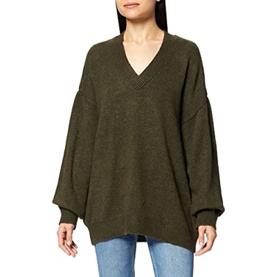 Image de NA KD Pull tricoté à col en V Over, Vert, S Femme