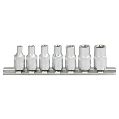 Image de KS Tools 922.1539 Rail de 7 douilles Ultimate Torx 1/4&quot; E4 E11 Finition chromée satinée Chrome vanadium