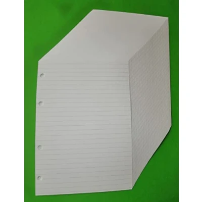 Image de 100 feuilles (200 pages) avec 4 trous au format A5 14,5 x 20,5 cm. pour classeur anneaux Rayures 7 mm. Papier 120 g/m²