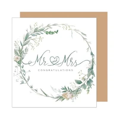 Image de Edition Seidel carte de vœux mariage carrée haut gamme avec enveloppe. mariage, pour jeunes mariés, couronne fleurs en eucalyptus (HQ101 SW024)