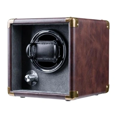 Image de Mcbazel Boîte de Remontoir Automatique pour Montre,Remontoir en Cuir PU Montre Unique,Rotation Bidirectionnelle Silencieuse,5 Modes avec Éclairage LED,Boîte Rangement