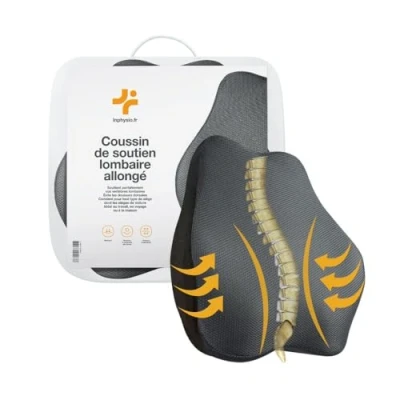 Image de inphysio Coussin de Soutien Lombaire Allongé en Mousse à Mémoire Forme pour Voiture, Bureau, Voyage Ergonomique avec Technologie Rafraîchissante et Sangles Réglables 45 x 41 10,5 cm