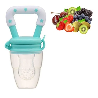 Image de Tetine a Fruit,Tetine Grignoteuse Bebe,Grignoteuse Bébé, Sucette Fruit pour Bebe,Sucette 3 à 24 mois sans BPA (Bleu clair, L)