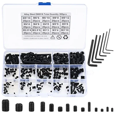 Image de 300 Pièces Vis Sans Tête Hexagonale, Kit de Acier Carbone Douille pointeau avec Entraînement Hexagonal Interne, M2.5/M3/M4/M5/M6/M8 Poignée Porte