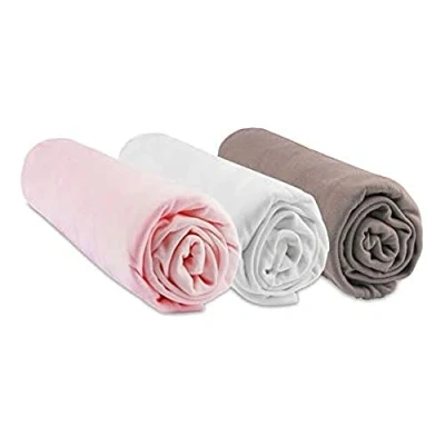 Image de Lot de 3 Draps Housse 70x140 cm Lit Bébé Enfant 70 x 140 Bambou Hypoallergenique Rose Blanc Taupe Extensible Sommeil sain Marque Easy Dort Certifié Oeko Tex Fabriqué en Europe
