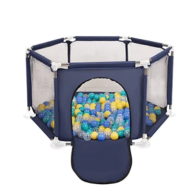 Image de Selonis Parc Bébé Hexagonal Pliable Avec 100 Balles Plastiques, Bleu:Turquoise/Bleu/Jaune/Transparent